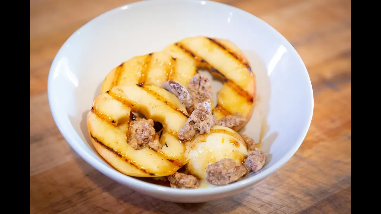 Grilled Apples with Candied Pecans and Spiced Honey
