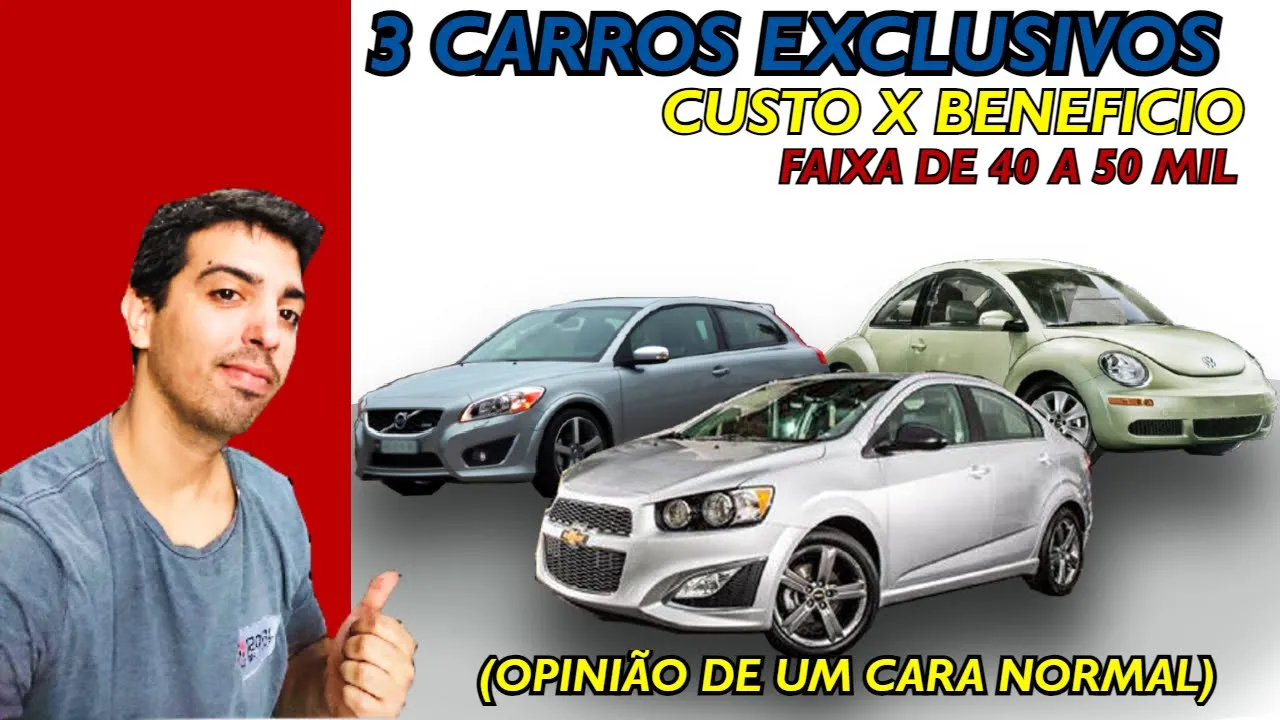 Lista com 3 carros exclusivos de bom custo beneficio na faixa de 40 a 50 mil reais.