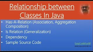 Association Aggregation Composition Dependency Generalization Relationship between classes in Java