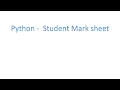 Student Mark sheet program in python in Tamil