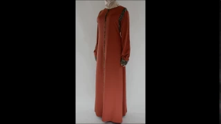 Fawziyah Orange Abaya With Leopard Print Ab675 - Alhannah Islamic Clothing