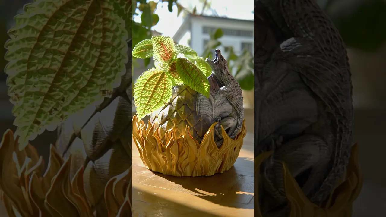 Dragon Egg Planter + Flame Catch Tray - 3D model by CraftyKid3D on