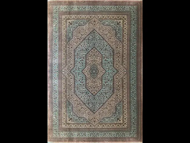 ミルメヒディ工房 メダリオン×小花文様（ゴルリーズ）モカ×ライトグリーン 大サイズ 198×297cm (ID6007)