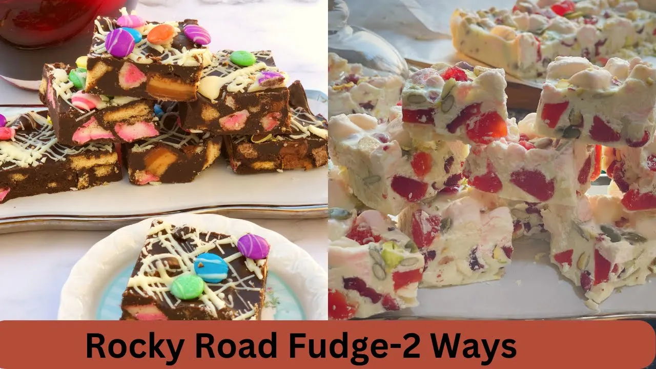 Rocky Road fudge  2 ways   Two kinds of Rocky Road Fudge   2 No Bake No Egg Chocolate Desserts