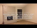 Repose Gray SW 7015 Walls And Dorian Gray SW 7017 Brick Fireplace by Sherwin Williams
