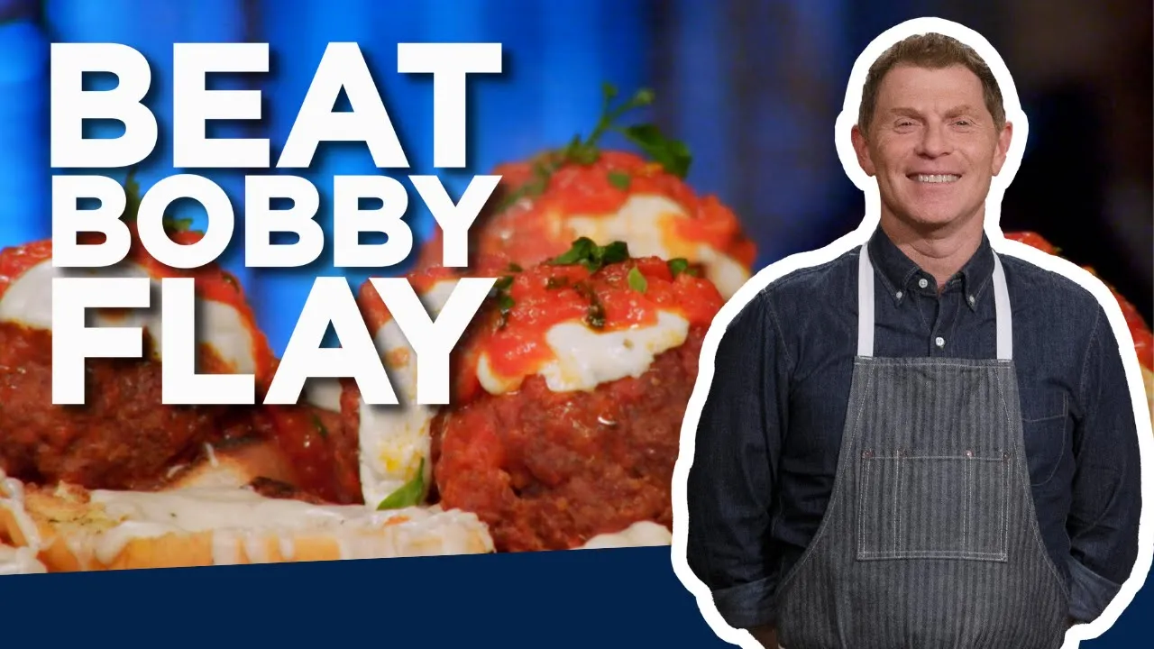 Bobby Flay Makes a Meatball Parmesan Sandwich   Beat Bobby Flay   Food Network