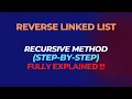 REVERSE LINKED LIST using Recursion Complete Explanation with Logic and Code