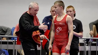 U15 Leon Kohler (GER) vs Nazar Tupytsia (UKR) 57kg. Greco-roman boys youth wrestling tournament.