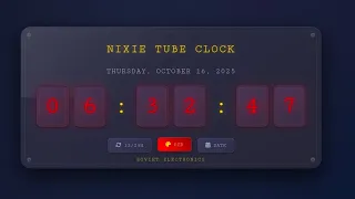 Vintage Nixie Tube Clock HTML CSS JavaScript Interactive Clock Project