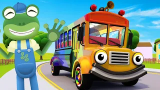 wheels on the rainbow bus new mix geckos garage songs childrens music vehicles for kids 