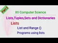 XII Computer Science Lists Tuples Sets Dictionary Chapter 9 Part 2 Shyni Pradeep