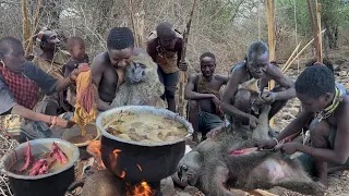 24Hrs of Eating Baboons With Hadzabe Tribe Hunters || Real Bushmen