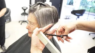 ANTI AGE HAIRCUT OVER 70 - SHORT BOB UNDERCUT PIXIE GREY HAIR TRANSFORMATION