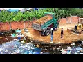 Download Lagu Incomplete Project Start to Pushing Soil to the flood pond and mud by Truck and Bulldozer Support