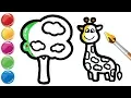 Drawing and coloring a giraffe for kids and toddlers coloring pages for kids