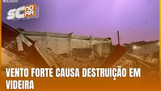 Vento forte causa danos em Videira e câmeras registram a tempestade
