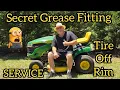 John Deere S100 First Service Tire Repair Replace Blades Secret Grease Fitting Revealed
