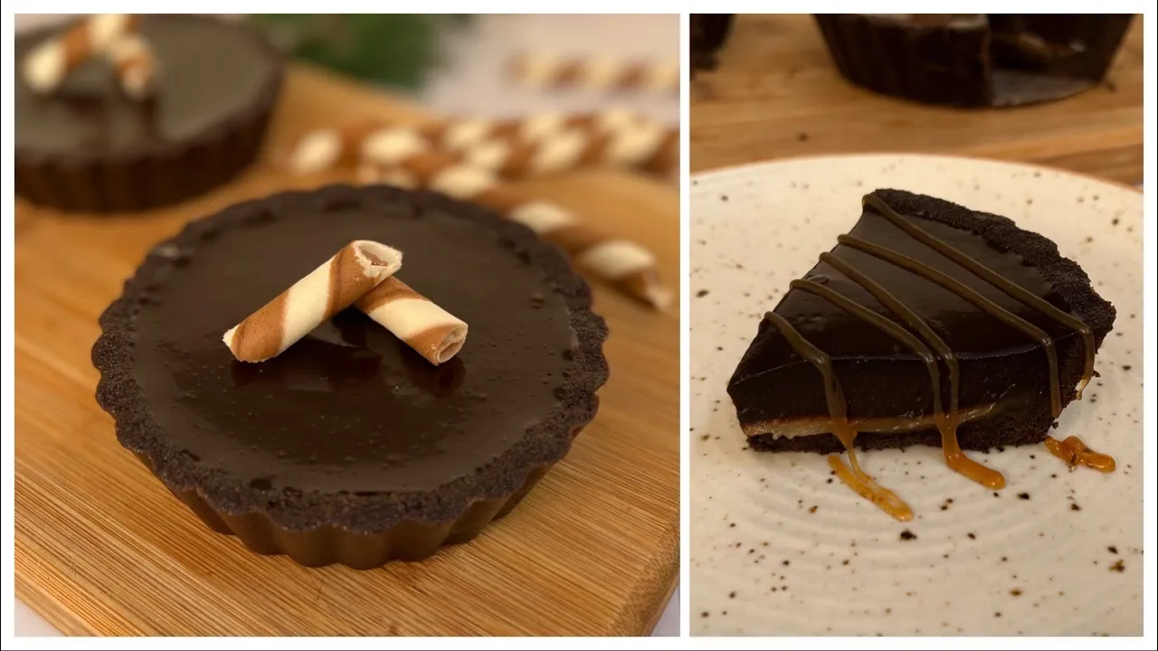 Just 10 Mins No Bake Chocolate Caramel Tart   No Egg, No Oven Chocolate Tart   Choco Pie   Snickers