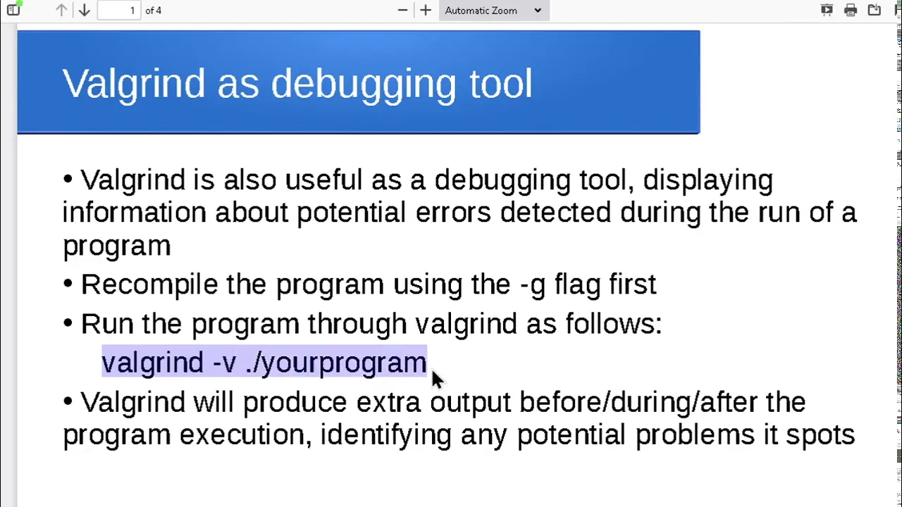 valgrind for debugging and leak checks