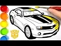 Bumblebee Car Chevrolet Camaro Drawing and Coloring Pages for Kids Learn Colors Bonbon Toy Art