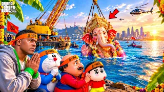 GTA V: Franklin & Shinchan Celebrating Biggest Ganesh Nimajjanam 😭 in GTA 5 | Telugu