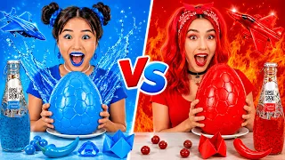 Tantangan Makanan 24 Jam Merah vs Biru! 🔴🔵 Tes Rasa Gila oleh 123 GO! Challenge