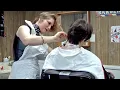 Kat gives her husband a neck trim shave and head massage