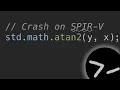 Why does atan2 crash the zig compiler SPIR-V only of course