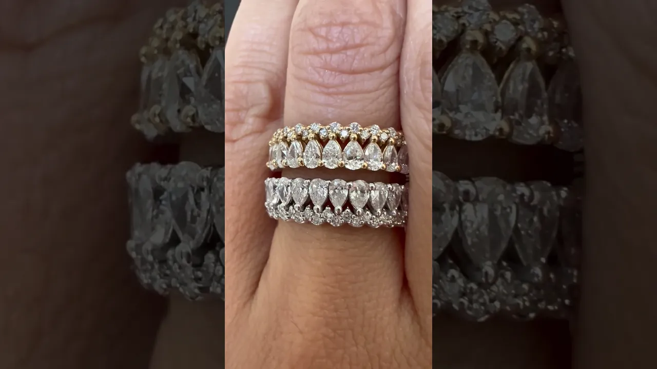 14K Gold Pear Cut & Round Three Quarter Way Eternity Prong Set Lab Grown Diamond Wedding Band Ring