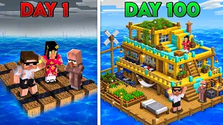 100 Days on DEADLY RAFT with Friends In Minecraft 😰