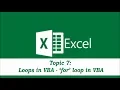Topic 7 For loop in VBA Loops in VBA - Part 1 of 6 Advanced Excel ITS Tech School