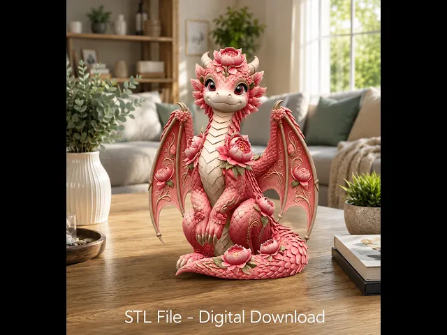 Rosé Bloom Dragon STL File for 3D Print video thumbnail