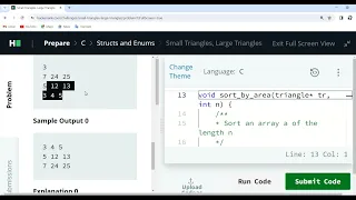 Small Triangles Large triangles in Hackerrank in c