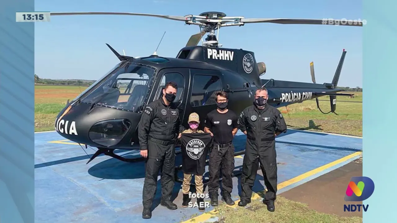 Menina de 8 anos escolhe como presente de aniversário conhecer o Saer em Chapecó