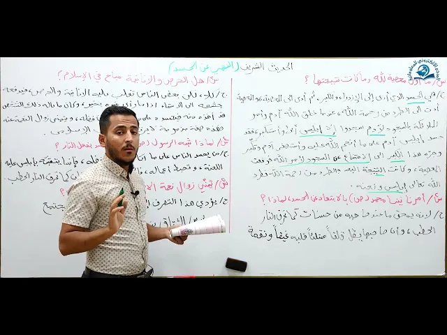 ⁣مادة التربية الاسلامية للصف الاول متوسط : الحديث اشريف النهي عن الحسد