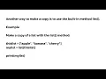 Python Copy Lists Copy a list Join Two lists append list items use extend method