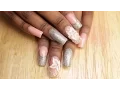 How to Long Square Pink Nude and Glitter Nails w 3D Acrylic Art