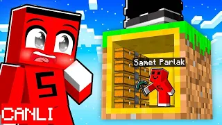 HASAN'ın TEK BLOK ADASINA MİNİK GİZLİ BASE YAPTIM !! - Minecraft [ CANLI YAYIN ]