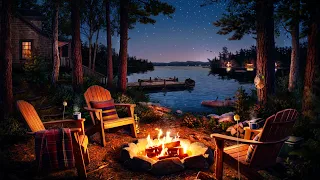 Cozy Campfire Ambience | Summer Night Lake House Campfire Ambience