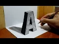 3D Trick Art on Paper Letter A with Graphite Pencil