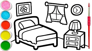 Download Drawing, Painting \u0026 Coloring Beautiful Bedroom for Kids and Toddlers | Basic Indoor Pictures #198 MP3