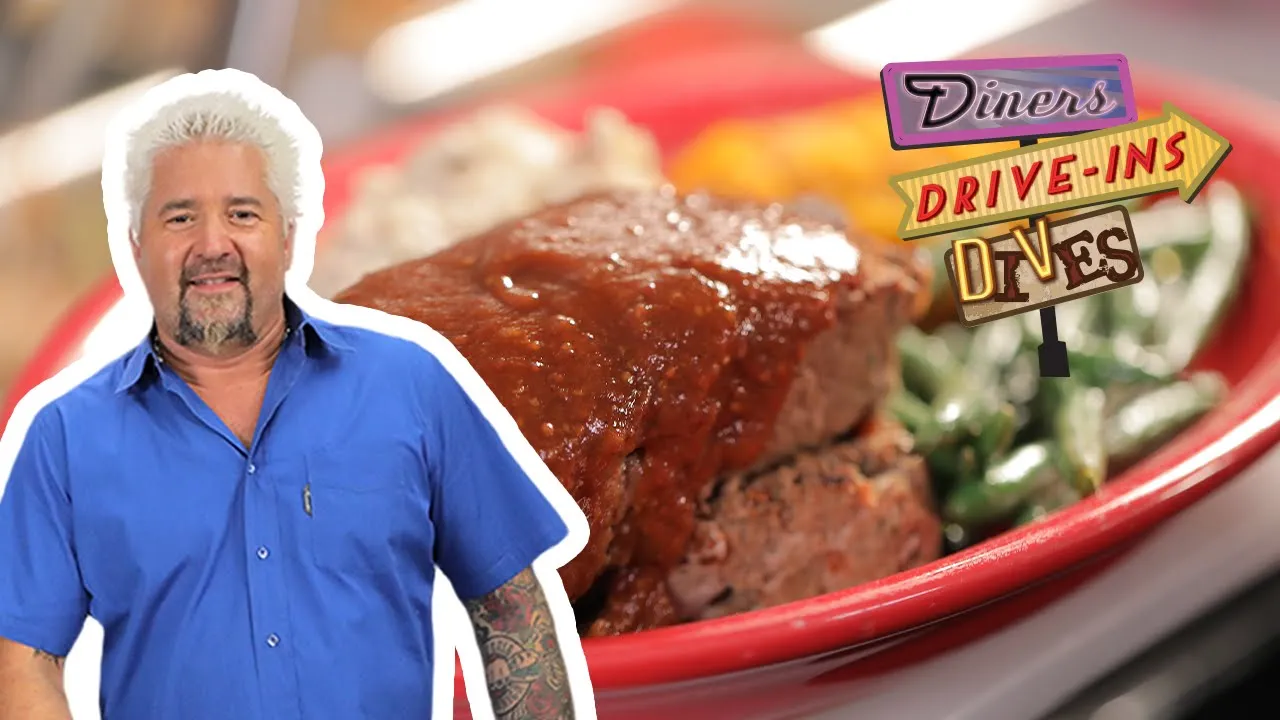 Guy Fieri Eats a MASSIVE Plate of BBQ Meatloaf   Diners, Drive-Ins and Dives   Food Network