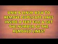 How to remove duplicate lines inside a text file get the number of the removed lines