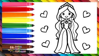 Draw and Color a Cute Princess 👸❤️🧡💛💚💙💜🌈 Drawings for Kids