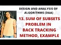 Sum Of Subsets Problem in Back Tracking - Method Example L-13 DAA