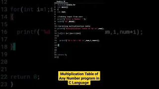 Multiplication Table of Any Number Program in C Language