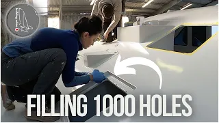 Filling 1000 holes – S03E33 – Hinges & Hatches Install Prep work | Building Wilda