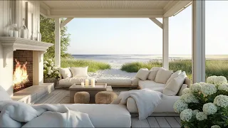 Coastal Oceanfront Fireplace Ocean Waves ASMR Cozy Beach House Ambience for Focus Relaxation