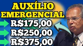ATENÇÃO! AUXÍLIO EMERGENCIAL SERÁ DE R$175, R$250 E R$375 FALOU PAULO GUEDES. NOVOS VALORES AUXÍLIO.