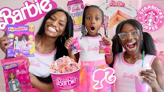 Trying VIRAL Barbie Foods & Drinks! Barbie Ice Cream, Barbie Starbucks Frappuccino, & MORE!